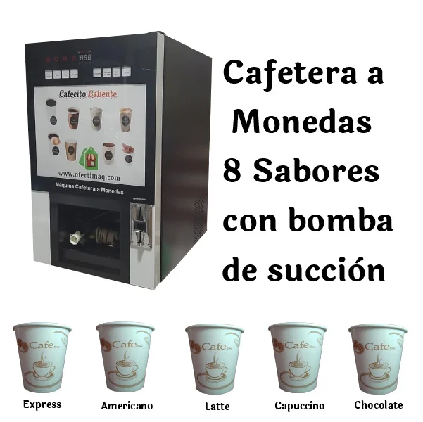 Cafeteras a Monedas 8 Sabores + Bomba